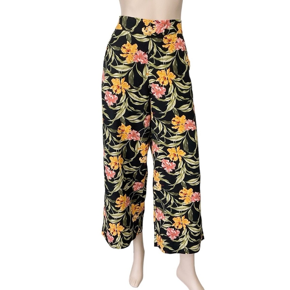Kensie Women Colorful Hawaiian Floral Wide Leg Crop Pants Linen NWOT